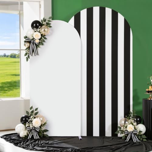Black and White Striped Arch Backdrop Cover 7.2 FT Birthday Party Balloon Black Striped Arch Covers Stretchy, alternate view