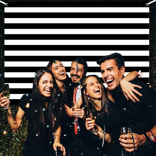 Black and White Striped Wall Backdrop 10x6 FT Adult Kind Party Decorations Photography Background Event Decor, alternate view