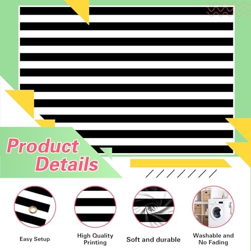 Black and White Striped Wall Backdrop 10x6 FT Adult Kind Party Decorations Photography Background Event Decor, alternate view