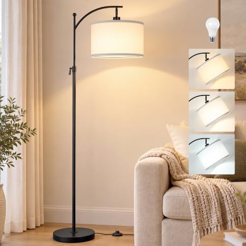 Black Arc Floor Lamp 55-63" Adjustable, 3 Color 9W LED Bulb Included