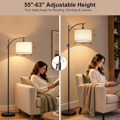 Black Arc Floor Lamp 55-63" Adjustable, 3 Color 9W LED Bulb Included, alternate view 3