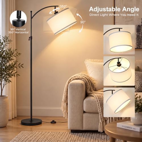 Black Arc Floor Lamp 55-63" Adjustable, 3 Color 9W LED Bulb Included, alternate view 4