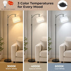 Black Arc Floor Lamp 55-63" Adjustable, 3 Color 9W LED Bulb Included, alternate view 5