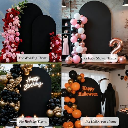 Black Arch Backdrop Cover 4FT 5FT 6FT Wedding Arch Covers Stretchy Backdrop Set of 3 for Baby Shower Birthday, alternate view