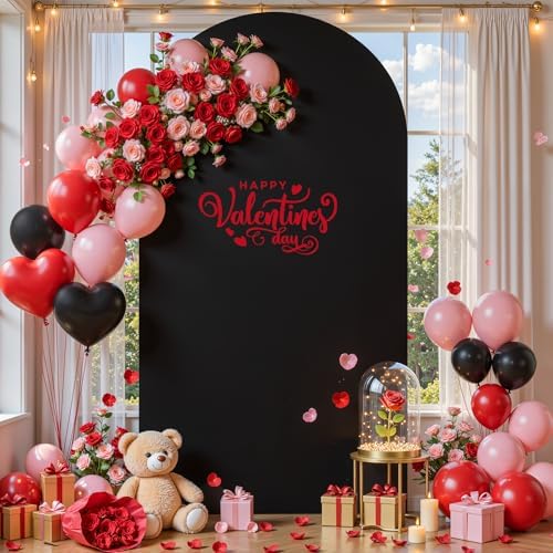 Black Arch Backdrop Cover, 6FT Spandex Fitted Wedding Arch Stand Covers Round Top Chiara Stretchy Arch Backdrop, alternate