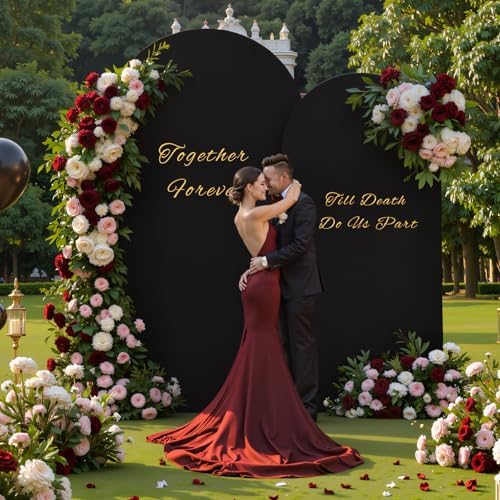 Black Arch Backdrop Cover for Wedding, Set of 2 Stretchy Spandex Fitted Arch Stand Cover for Baby Shower, alternate view 2