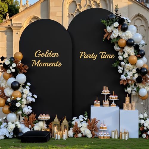 Black Arch Backdrop Cover for Wedding, Set of 2 Stretchy Spandex Fitted Arch Stand Cover for Baby Shower, alternate view 3