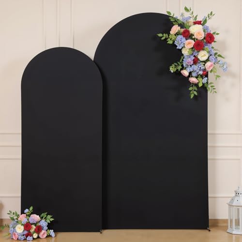 Black Arch Backdrop Cover for Wedding, Set of 2 Stretchy Spandex Fitted Arch Stand Cover for Baby Shower, alternate view 6