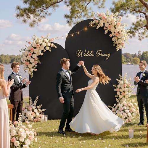 Black Arch Backdrop Cover Set of of 2, 7.2ft and 6ft Stretchy Spandex Fitted Wedding Arch Cover for Round Top, alternate view