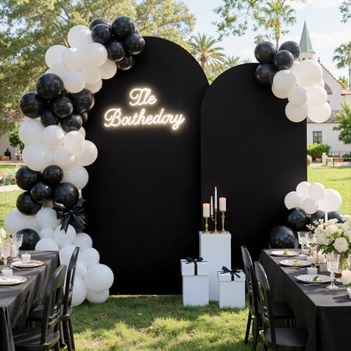 Black Arch Backdrop Cover Set of of 2, 7.2ft and 6ft Stretchy Spandex Fitted Wedding Arch Cover for Round Top, alternate view