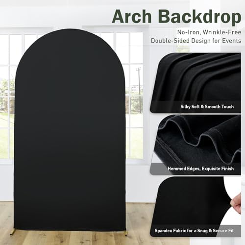 Black Arch Backdrop Cover Set of of 2, 7.2ft and 6ft Stretchy Spandex Fitted Wedding Arch Cover for Round Top, alternate view