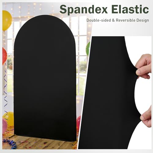 Black Arch Backdrop Cover Set of of 2, 7.2ft and 6ft Stretchy Spandex Fitted Wedding Arch Cover for Round Top, alternate view