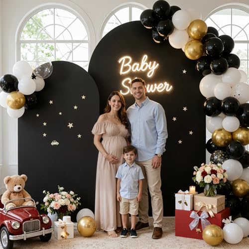Black Arch Backdrop Cover Set of of 2, 7.2ft and 6ft Stretchy Spandex Fitted Wedding Arch Cover for Round Top, alternate view