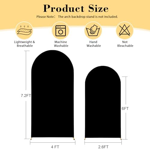 Black Arch Cover 7.2 and 6ft Black Arch Backdrop Cover Set of 2 Spandex Wedding Arch Stand Covers for Birthday, alternate