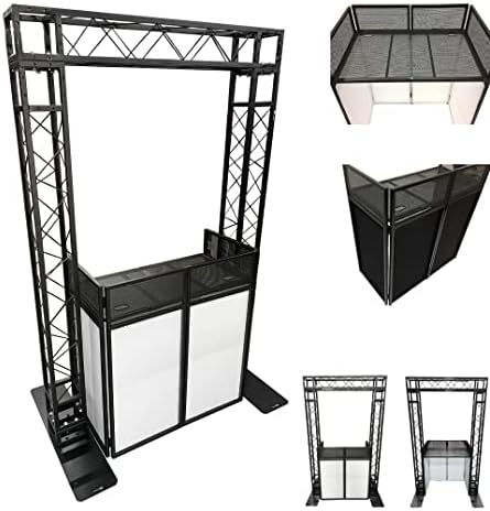Black Arch Truss Combo Kit 7.6 ft. Height 5 ft. Width+DJ Facade W/40"x20" table Heavy-Duty Truss and B/W DJ