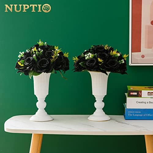 Black Artificial Flowers, Fake Rose Bouquet Arrangement, 2 Pcs in Black, alternate view 4