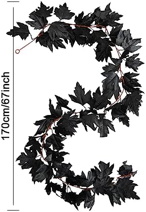 Black Artificial Maple Leaf Garland - 6PCS 5.6Ft Halloween Decor, Gothic Fall Vines for Front Porch, alternate view 3