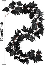 Black Artificial Maple Leaf Garland - 6PCS 5.6Ft Halloween Decor, Gothic Fall Vines for Front Porch, alternate view 3