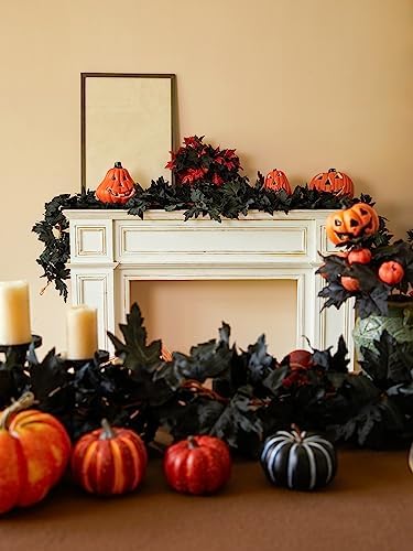 Black Artificial Maple Leaf Garland - 6PCS 5.6Ft Halloween Decor, Gothic Fall Vines for Front Porch, alternate view 4