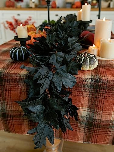Black Artificial Maple Leaf Garland - 6PCS 5.6Ft Halloween Decor, Gothic Fall Vines for Front Porch, alternate view 7