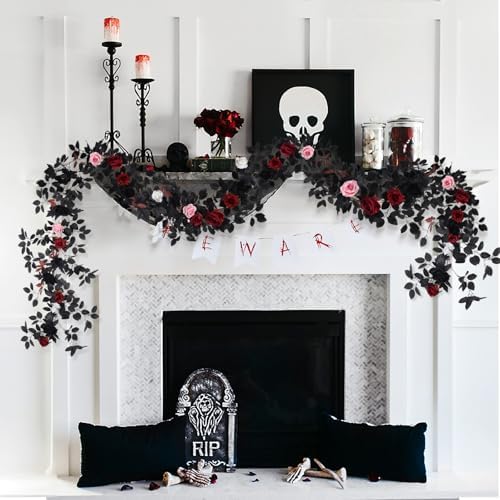 Black Artificial Roses Garland,5.9 FT Fake Halloween Garlands, alternate view 2