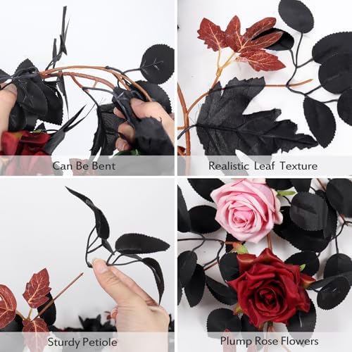 Black Artificial Roses Garland,5.9 FT Fake Halloween Garlands, alternate view 5