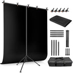 Black Backdrop Background with Stand for Photoshoot, 5x6.8ft Black Photo Backdrop Curtain Cloth with Background