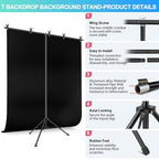 Black Backdrop Background with Stand for Photoshoot, 5x6.8ft Black Photo Backdrop Curtain Cloth with Background, alternate
