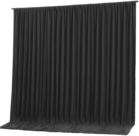 Black Backdrop Curtain 10x10ft - Wrinkle Free Polyester Photo Curtain Backdrop Wedding Back Drop Fabric Drapes
