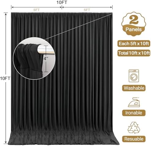 Black Backdrop Curtain 10x10ft - Wrinkle Free Polyester Photo Curtain Backdrop Wedding Back Drop Fabric Drapes, alternate