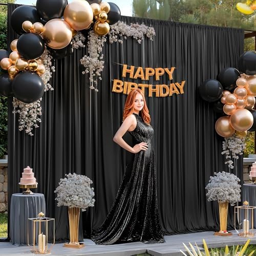 Black Backdrop Curtain 10x10ft - Wrinkle Free Polyester Photo Curtain Backdrop Wedding Back Drop Fabric Drapes, alternate