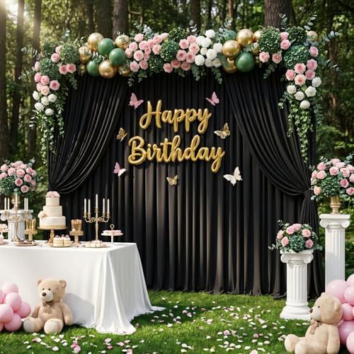 Black Backdrop Curtain - 20x10FT Back Drop Curtains for Parties Wrinkle-Free Soft Polyester Photo Backdrop, alternate view 3