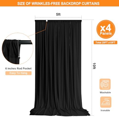 Black Backdrop Curtain - 20x10FT Back Drop Curtains for Parties Wrinkle-Free Soft Polyester Photo Backdrop, alternate view 4
