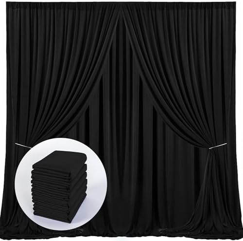 Black Backdrop Curtain, 6 Panel Photo Curtains for Party/Wedding/Ceremony in 5ft x 10ft (6 Panels) in Black