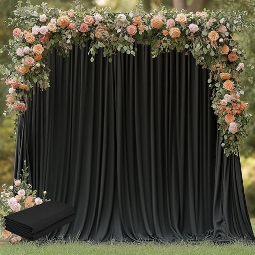Black Backdrop Curtain for Parties Backdrop Drapes, 2Pack 10x10FT in (2 Pack)10FTx10FT in Black