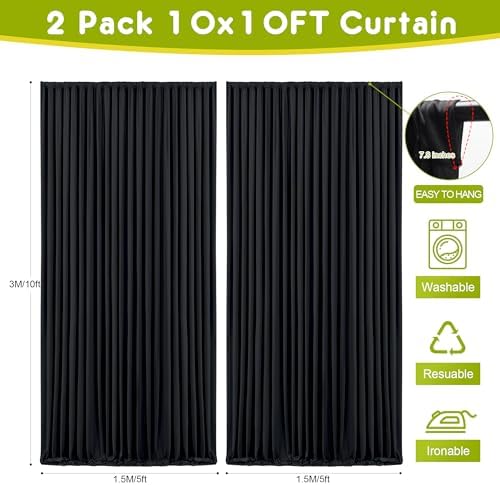 Black Backdrop Curtain for Parties Backdrop Drapes, 2Pack 10x10FT in (2 Pack)10FTx10FT in Black, alternate view 2