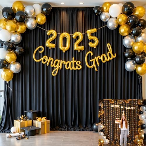 Black Backdrop Curtain for Parties Wrinkle Free Black Photo Curtains Backdrop Drapes Fabric Decoration for, alternate view 2
