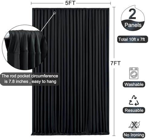 Black Backdrop Curtain for Parties Wrinkle Free Black Photo Curtains Backdrop Drapes Fabric Decoration for, alternate view 6