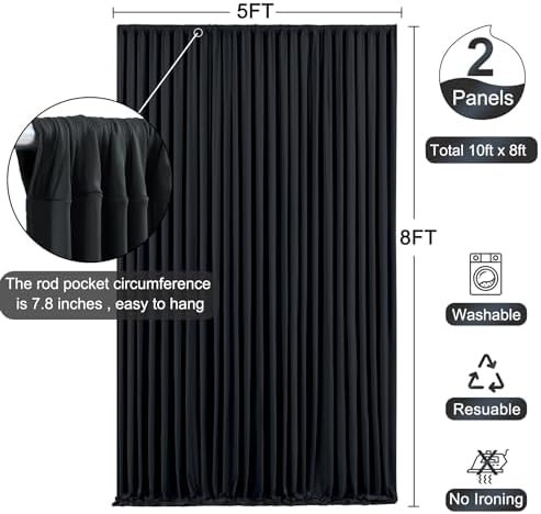 Black Backdrop Curtain for Parties Wrinkle Free Black Photo Curtains Backdrop Drapes Fabric Decoration for, alternate view 6