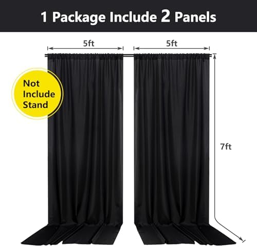 Black Backdrop Curtain for Party, Halloween Backdrop, 5ft x 7ft, 2 Panels in 5ft x 7ft (2 Panels) in Black, alternate view 3