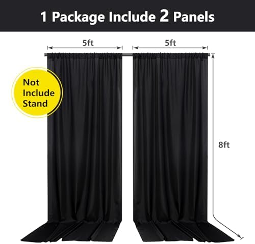 Black Backdrop Curtain for Party, Halloween Backdrop, 5ft x 8ft, 2 Panels in 5ft x 8ft (2 Panels) in Black, alternate view 3