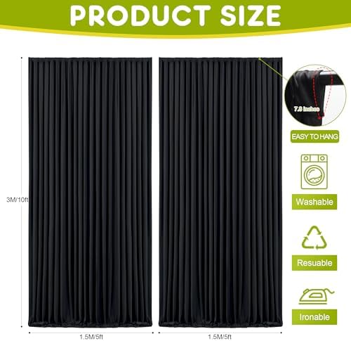 Black Backdrop Curtain for Wedding Parties Backdrop Drapes 10x10FT in 10FTx10FT in Black, alternate view 2
