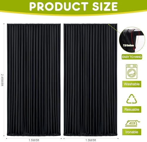Black Backdrop Curtain for Wedding Parties Backdrop Drapes 10x8FT in 10FTx8FT in Black, alternate view 2