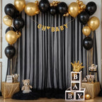 Black Backdrop Curtain Sheer Tulle Backdrop Curtain for Birthday Party Baby Shower Wedding Black Drapes for
