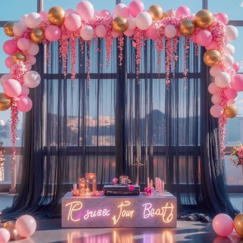 Black Backdrop Curtain Sheer Tulle Backdrop Curtain for Birthday Party Baby Shower Wedding Black Drapes for, alternate view 2