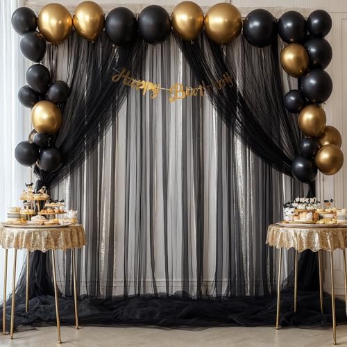 Black Backdrop Curtain Sheer Tulle Backdrop Curtain for Birthday Party Baby Shower Wedding Black Drapes for, alternate view 4