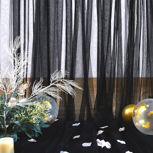 Black Backdrop Curtain Sheer Tulle Backdrop Curtain for Birthday Party Baby Shower Wedding Black Drapes for, alternate view 6