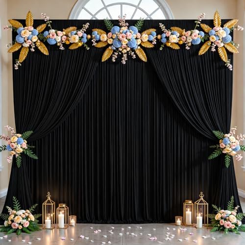 Black Backdrop Curtains 16 x 10ft for Photo Background Wrinkle Free Drapes in W4' x H10'(4 panels) in Black