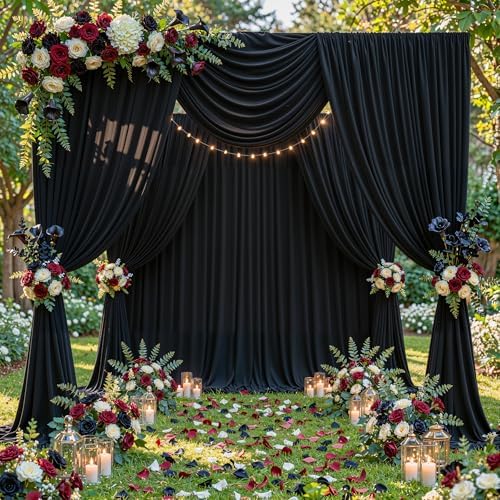 Black Backdrop Curtains 24 x 10ft for Photo Background Wrinkle Free Drapes in W4' x H10'(6 panels) in Black, alternate view 2