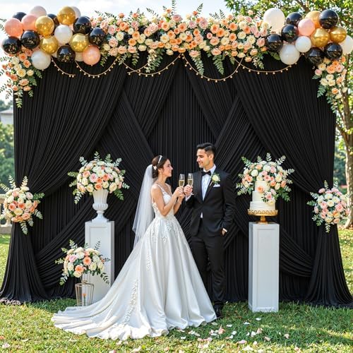 Black Backdrop Curtains 24 x 10ft for Photo Background Wrinkle Free Drapes in W4' x H10'(6 panels) in Black, alternate view 3